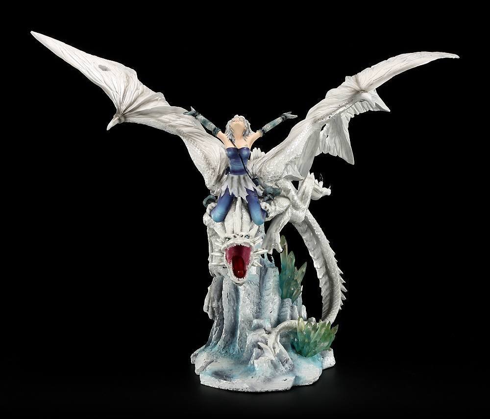 Unbekannt Große Drachen Figur - Candidus mit Drachenreiter - Drachenfigur Deko Gothic Figuren