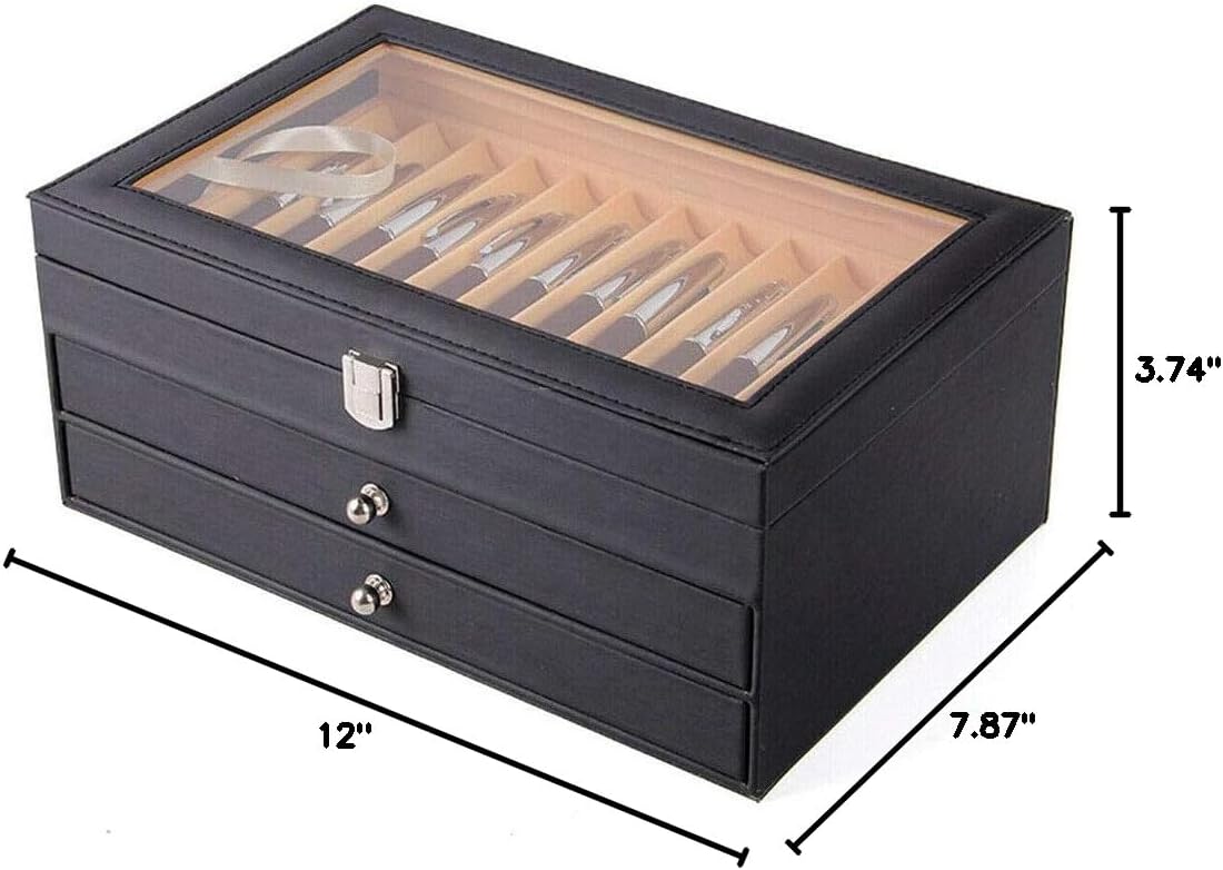 TFCFL Fountain Pen Display Case Box 36 Slots Wooden Collector Display Case 3 Layer Fountain Pen Storage Display Box as a Gift for Father, Boyfriend, Husband, Son, Colleague, Friend (Black, 36 pens)
