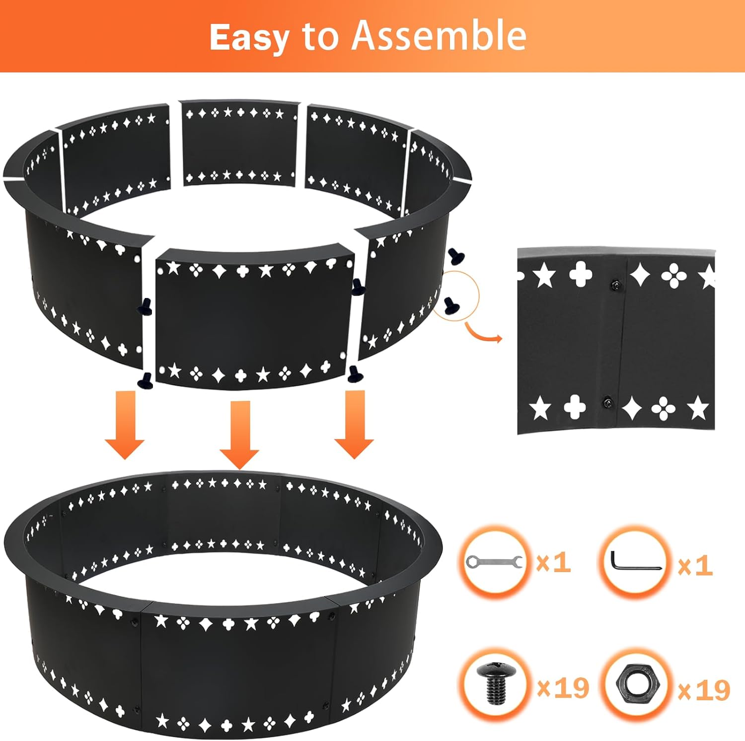 Fire Pit Ring 36 inch Fire Ring for Outside Fire Pit,Large Round Smokeless Firepit Insert,DIY Fire Rings for Outside Wood Burning Above or In-Ground Camping Firepit Ring for Outdoor Patio Yard Garden