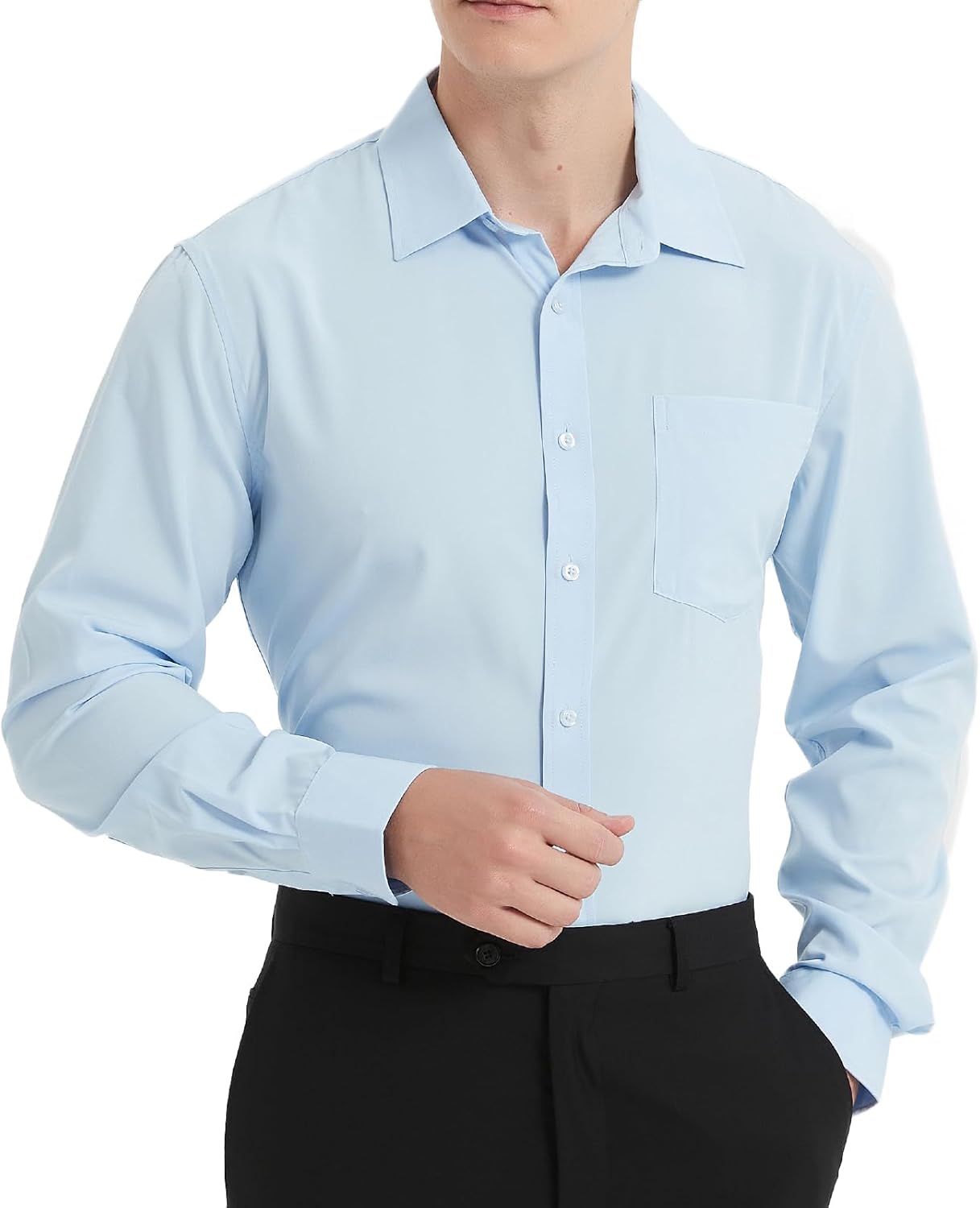 Men's Long Sleeve Dress Shirts, Regular Fit Stretch Wrinkle-Free Business Casual Button-Down Shirts with Front Pocket - Image 2