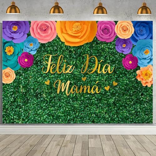 MEHOFOND 7x5ft Feliz Dia Mama Backdrop Happy Mother's Day Photography Background Mexican Fiesta Theme Paper Flower Mothers Day Party Decoration Banner Rustic Wood Feliz Dia De La Madre Decor Backdrop