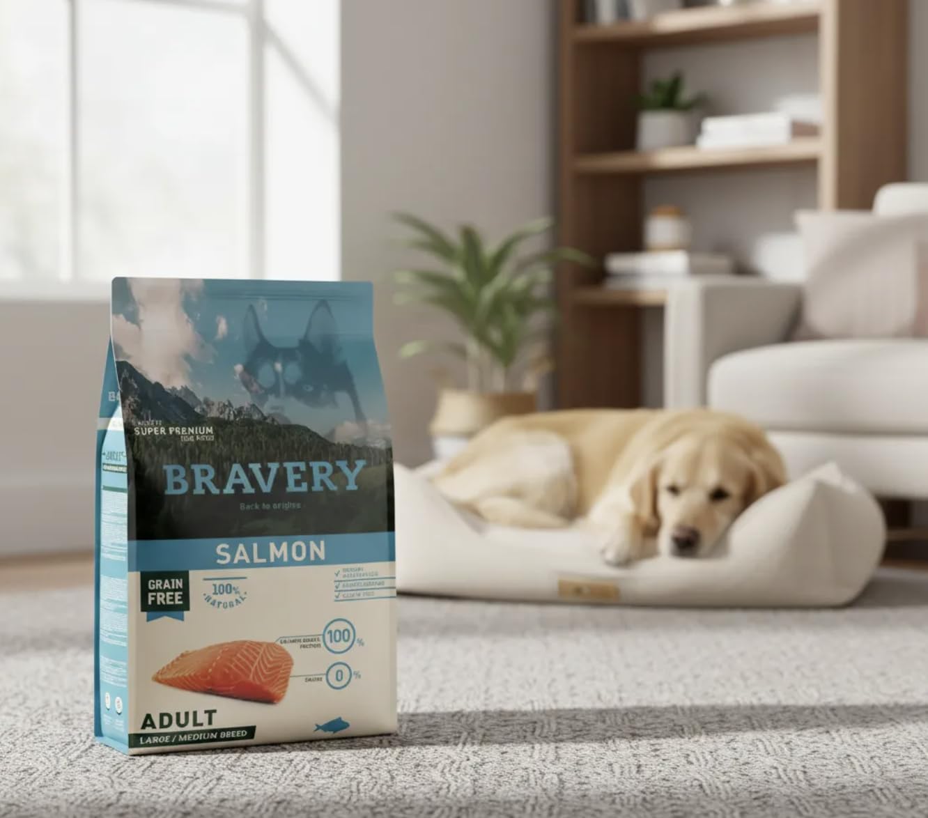 Bravery CROCCHETTE Salmone Cane Adulto Taglia Medium - Large - 12 kg - MONOPROTEICO,IPOALLERGENICO, 100% Naturale, 100% Grain Free