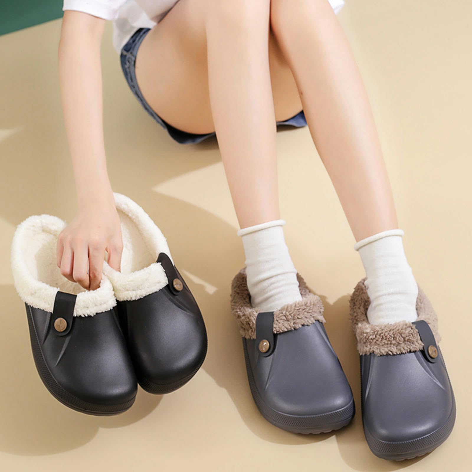 Pantofole Donna Grande Taglia Plus Velluto Casa Pantofole del Cotone delle Donne Coppie Chiuse Scarpe del Cotone Pantofole Calde Uomini-nero-40 41ue