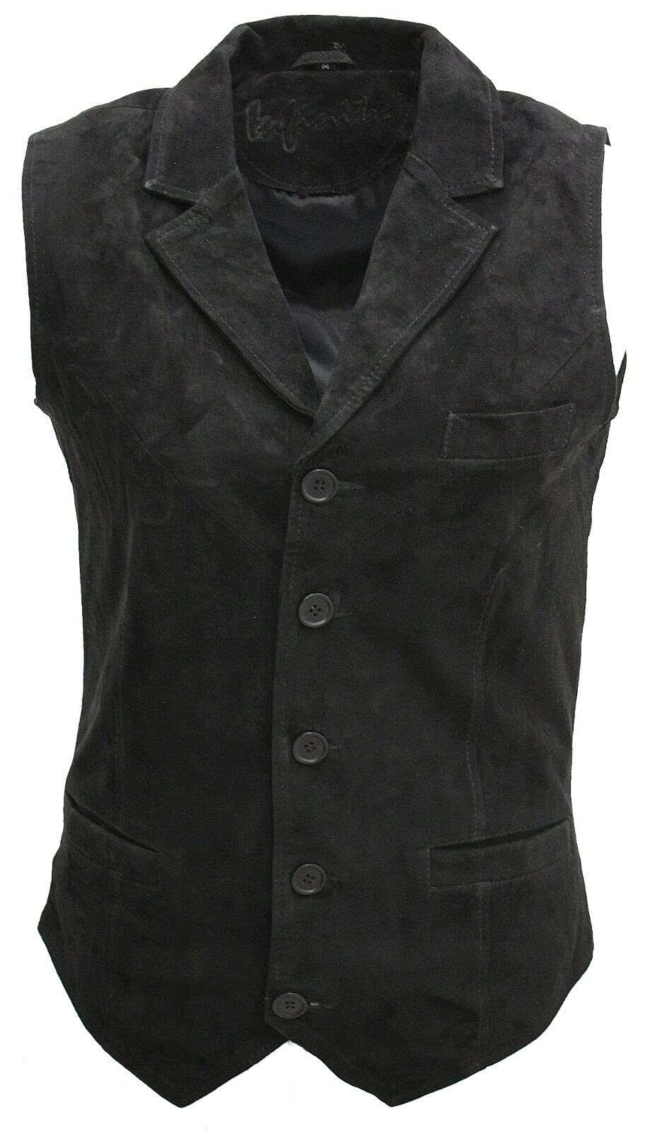 Infinity Leather Men's Black Smart Real Suede Leather Gilet Waistcoat Biker Fashion Vest M