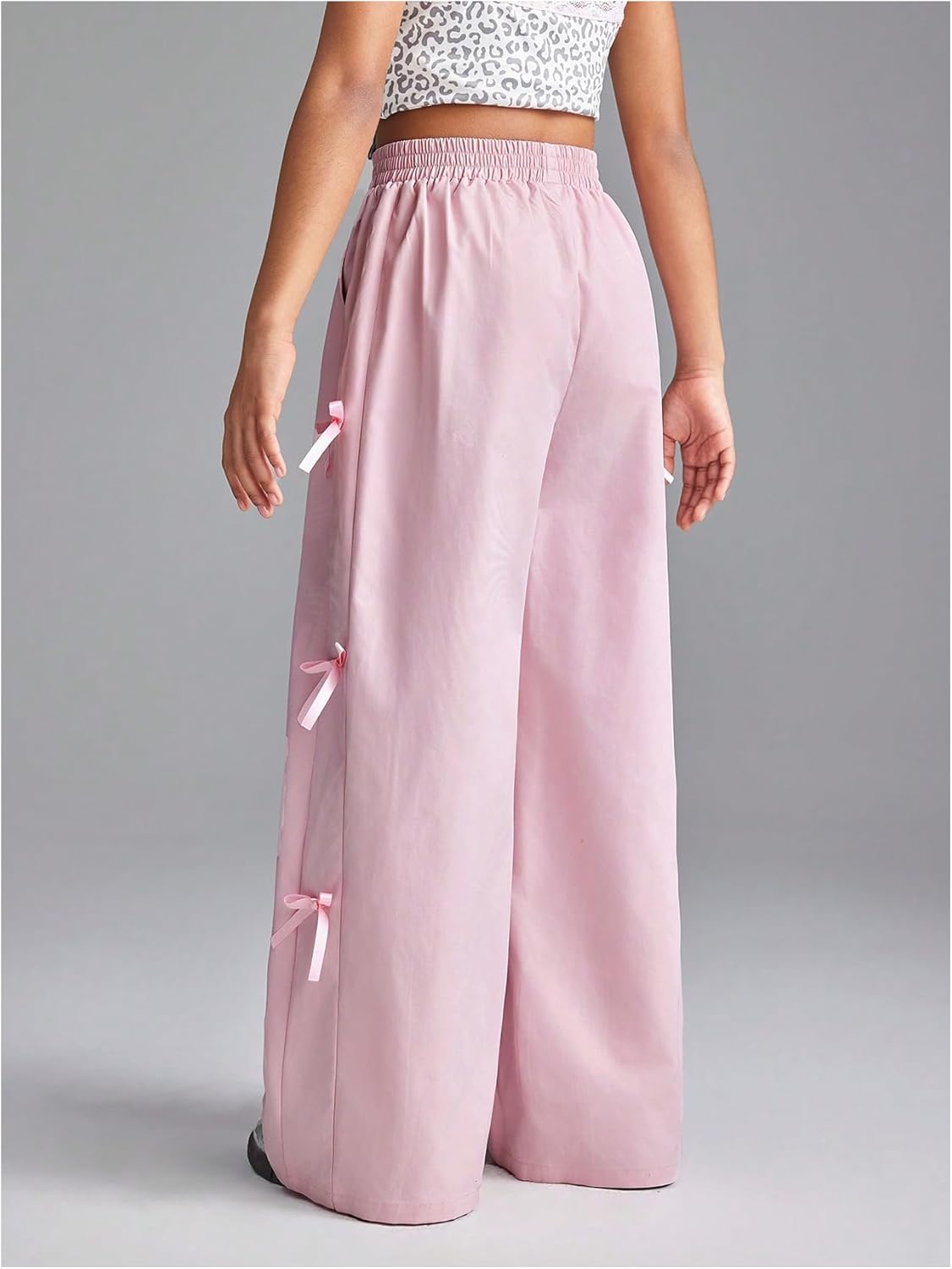 Girl's Y2k Bow Sweatpants Elastic High Waist Wide Leg Baggy Track Pants - Image 2