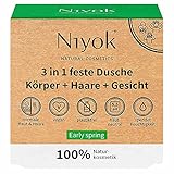 Niyok® 3 in 1 feste Dusche | festes Duschgel Shampoo Gesichtsreinigung | vegan Bio plastikfrei | normales bis feines Haar | wie Seife nur hautneutral pH 5,5 Naturkosmetik | Early Spring (80g)