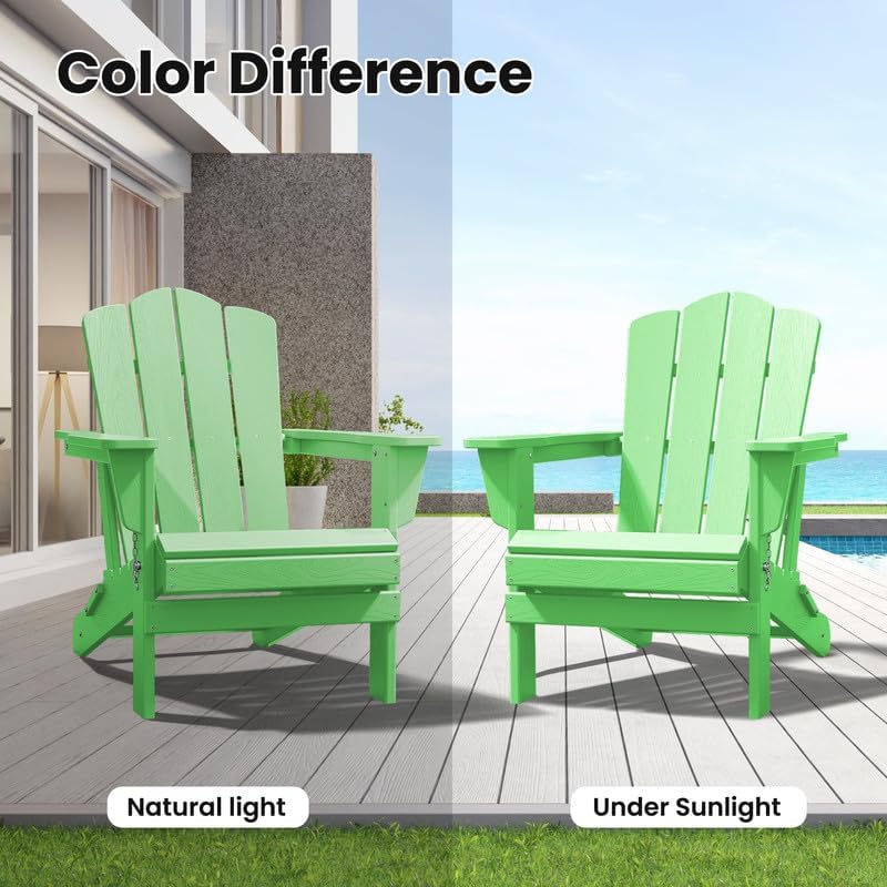 Adirondack Chair, Plastic Folding Outdoor Patio Chairs, Outside HDPE Chairs for Lawn, Yard, Light Green(1PC)