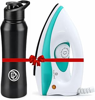 Phuket 1000W Dry Iron & Hot/Cold Stainless Steel Bottle Combo | 5 Fabric Settings| (Black & Green) | 2 Years Warrenty|