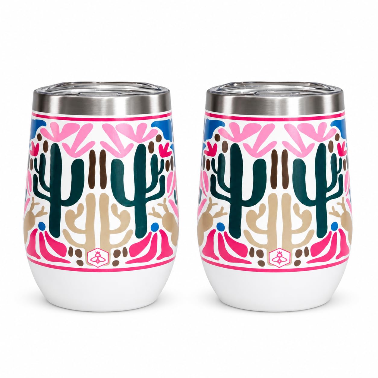 Biddlebee 12 oz Insulated Stemless Wine Tumblers with Lids, Set of 2