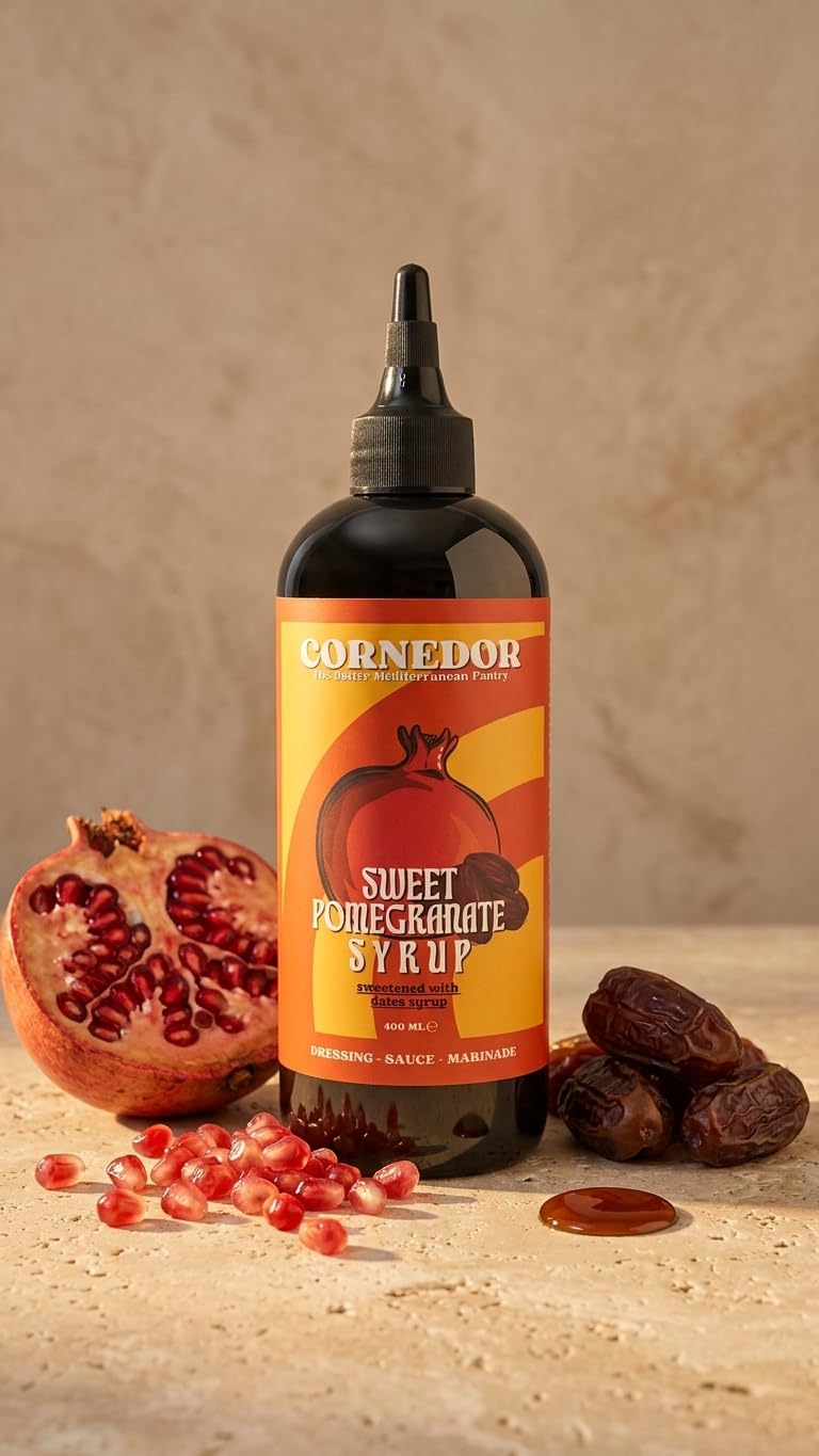 CORNEDOR - Sciroppo di melograno dolce | Mix di melograno e datteri | 400 ml | Sciroppo, condimento, salsa, marinata | Senza zuccheri aggiunti, senza additivi