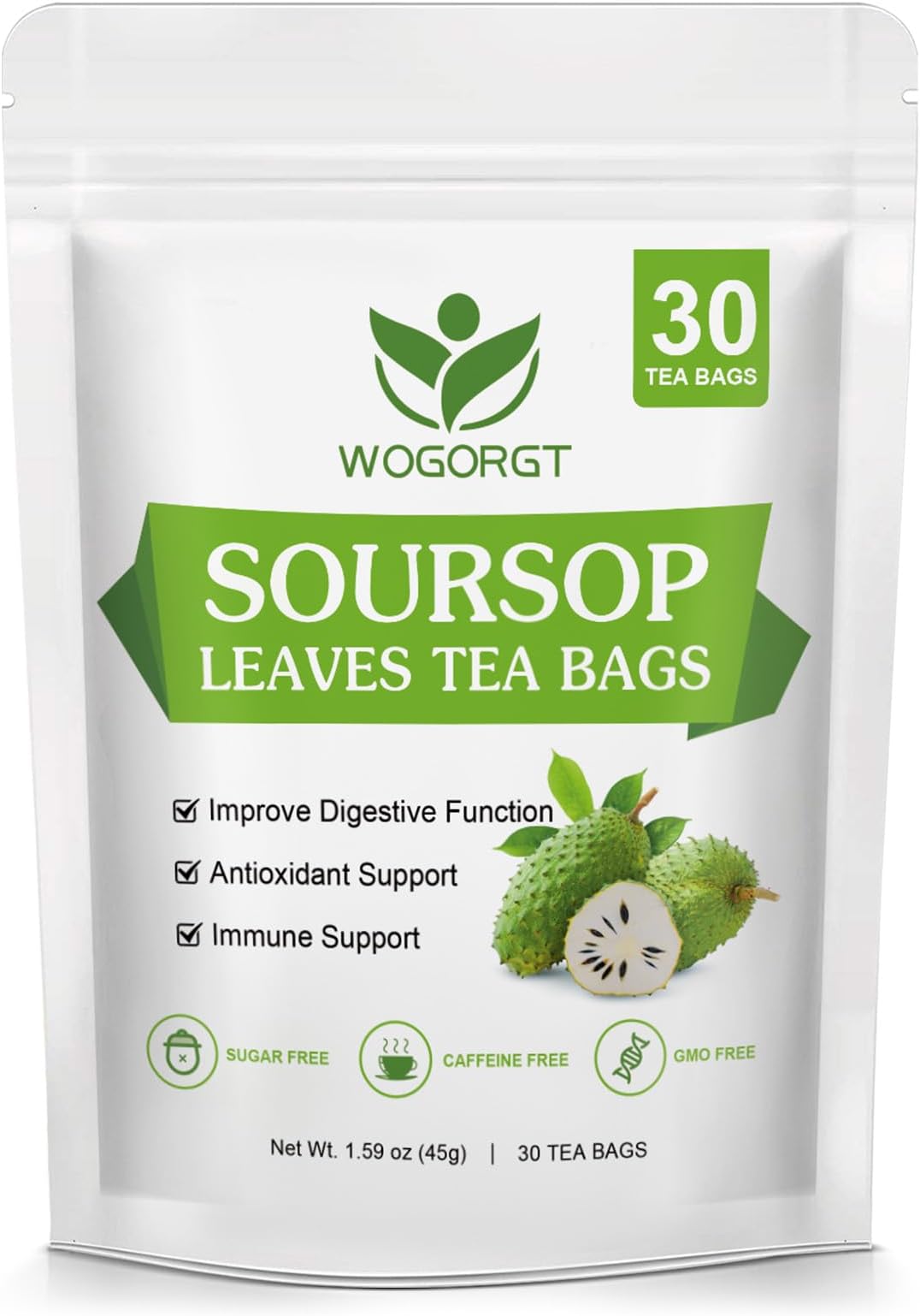 Organic Soursop Leaves Tea Bags - Soursop Graviola Leaves Herbal Tea bags for Immune Support, Antioxidant - Guanabana Leaves - Caffeine Free - 30 Tea Bags