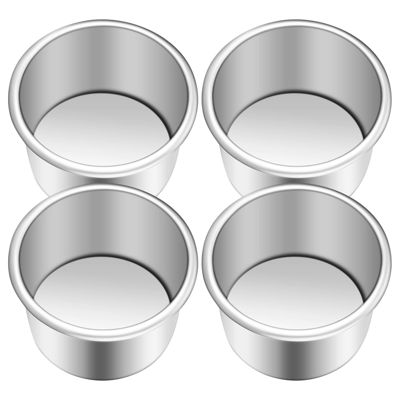 FOMIYES Molde para Pasteles Redondo de 2 Pulgadas con Fondo Desmontable, Aluminio Antiadherente, Juego de 4 Unidades, Adecuado para Hornear Tartas, Quiches y Postres Variados en Horno