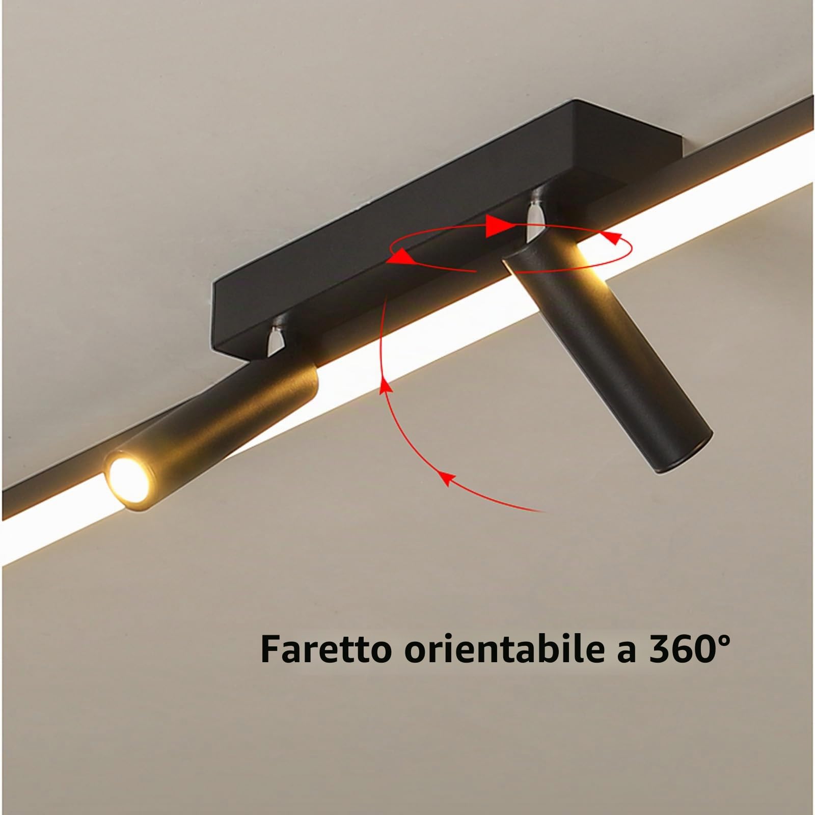 Plafoniera LED Soffitto con Faretti da Orientabili Lampada da Soffitto Ruotabile a 360° Plafoniera Lunga Lineare Disegno Decorative per Cucina Soggiorno Camera da Letto (Nero-Luce Calda,120cm)