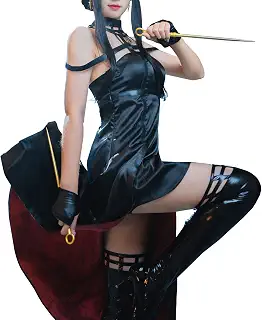 [NOKIJP] ヨル コスプレ衣装 ウイッグ付き サテン 大人用 仮装 文化祭 イベント アニメ コスプレ