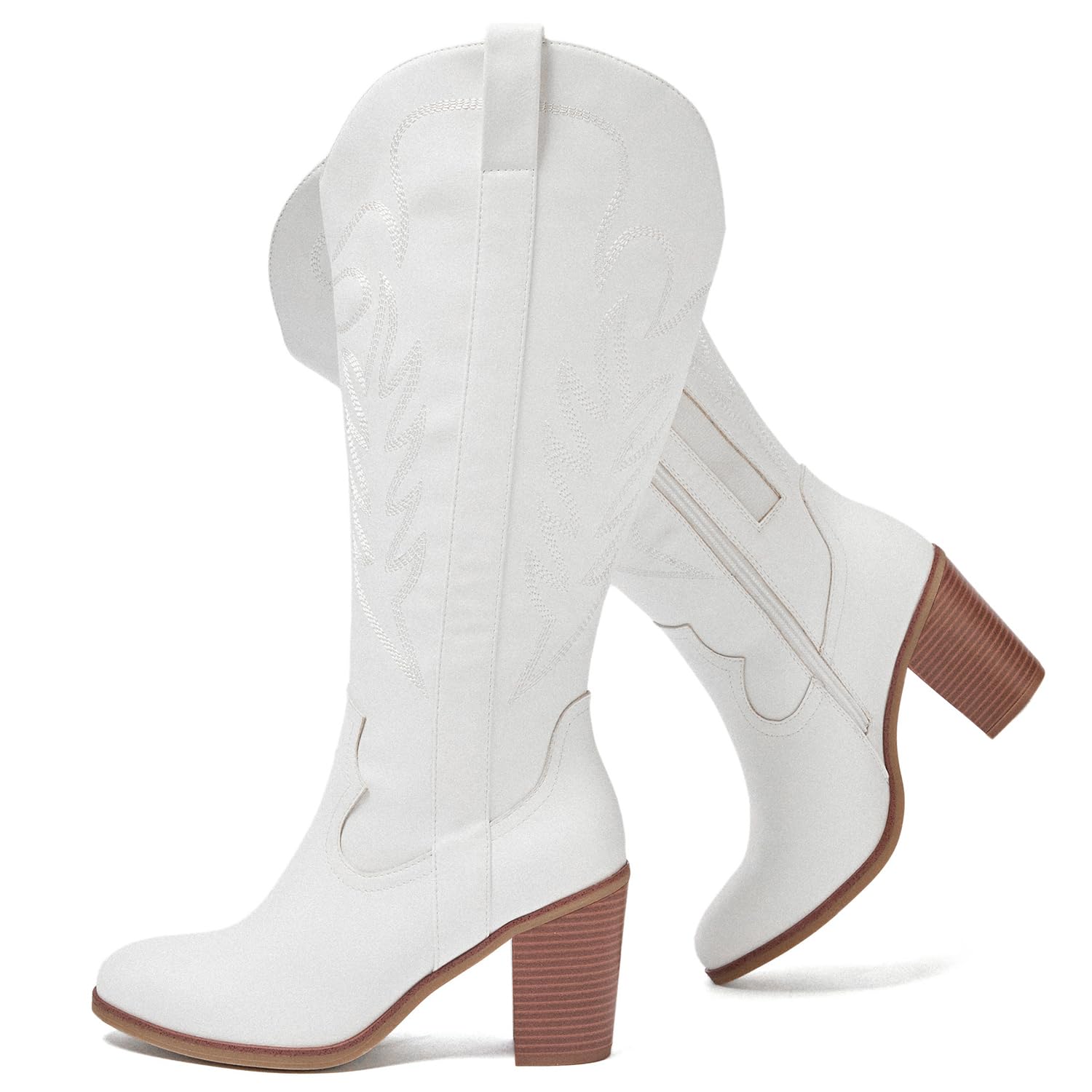 Luoika Womens Extra Wide Calf Cowboy Knee High Boots Wide Width Cowgirl Boots Chunky Pump Heel Plus Size