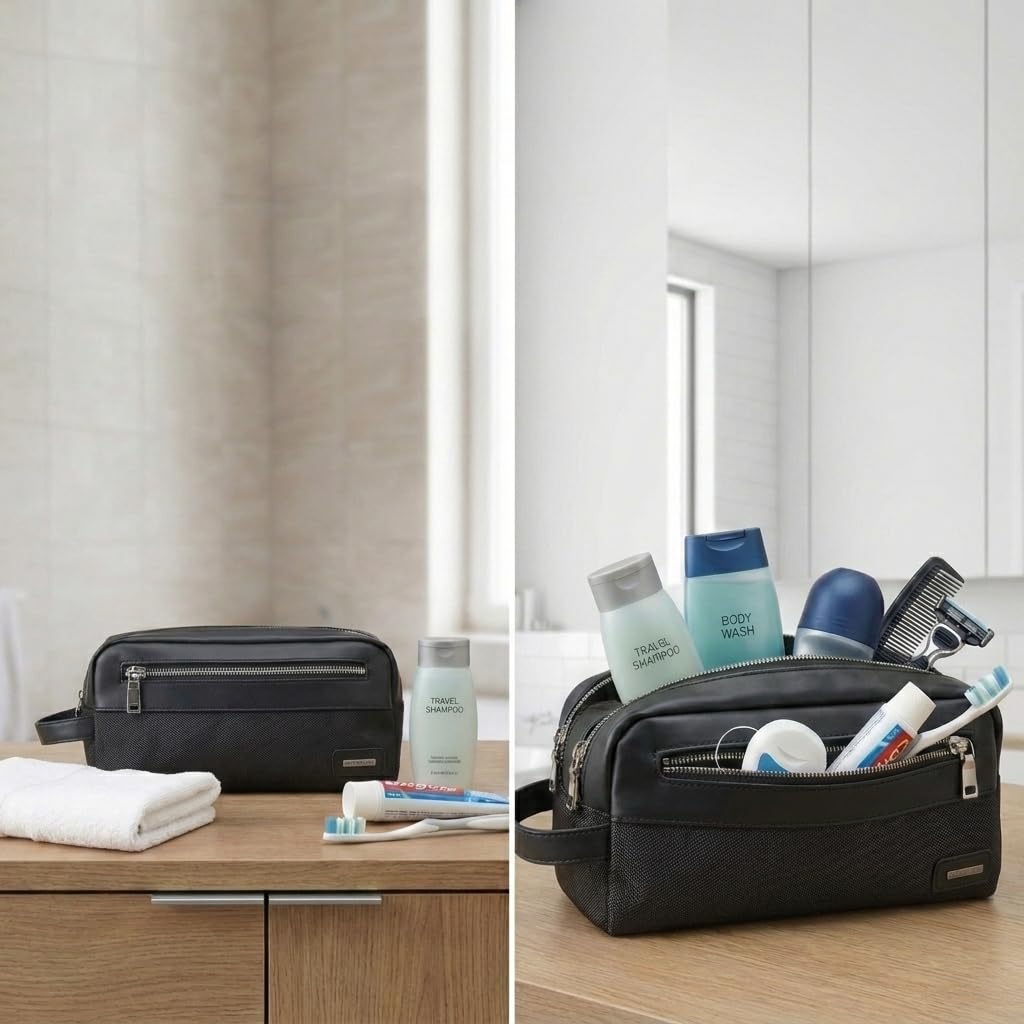 Biagiotti Uomo Pochette a Mano, Beauty Case Uomo Donna Multiuso da Viaggio, in PU con Maniglia, Trousse Morbida