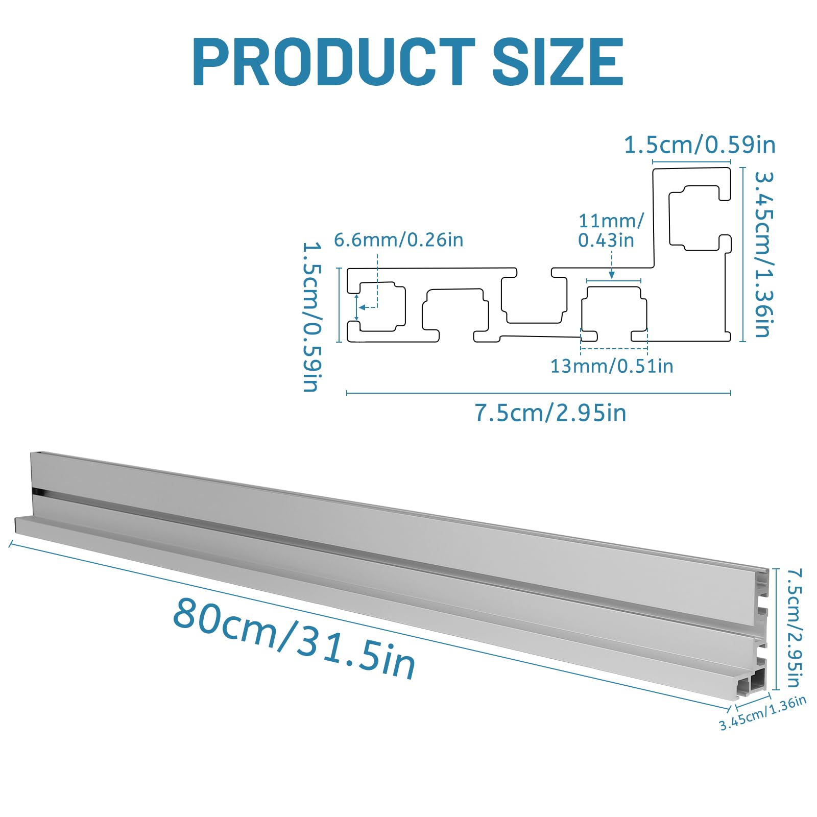 DBREAKS Guida a T per scanalature, scanalatura a T in alluminio da 75 mm, scanalatura a T fai-da-te, modifica del banco da lavoro per la lavorazione del legno per il fissaggio della recinzione(800MM)