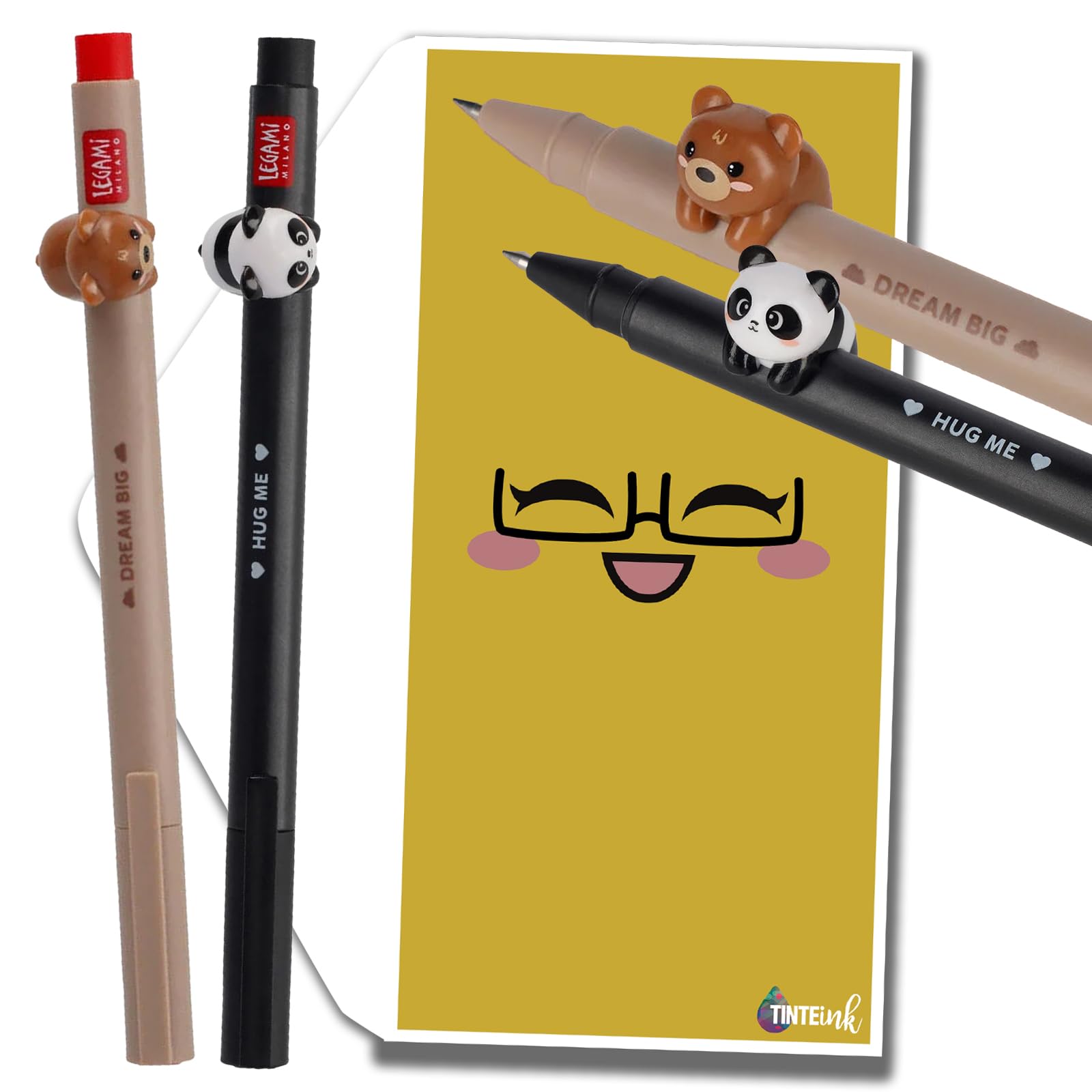 Tinte Ink Legami Lovely Friends Pens Choose Set Including Gift Envelope! - Choose Cute Design! (Panda and Teddy Pack) — image 1