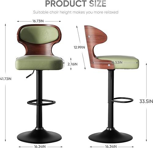 Miniatura 2 de Nalupatio Juego de 2 taburetes de bar, taburetes de bar giratorios de madera curvada, altura ajustable de 24.5 a 33.5 pulgadas con respaldo y