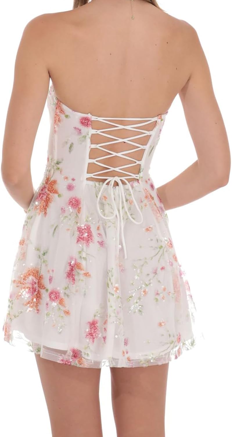 Women's Sequin Mini Dress Strapless Backless Tube Dress Floral Embroidery Summer Cocktail Party Streetwear Dress - Image 6