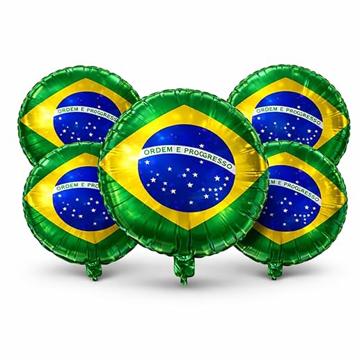 Kit 10 Balões Bandeira do Brasil 18" 45cm Metalizado, Decoração Copa do Brasil, Jogos da Seleção, Festa Verde e Amarela, Evento Futebol