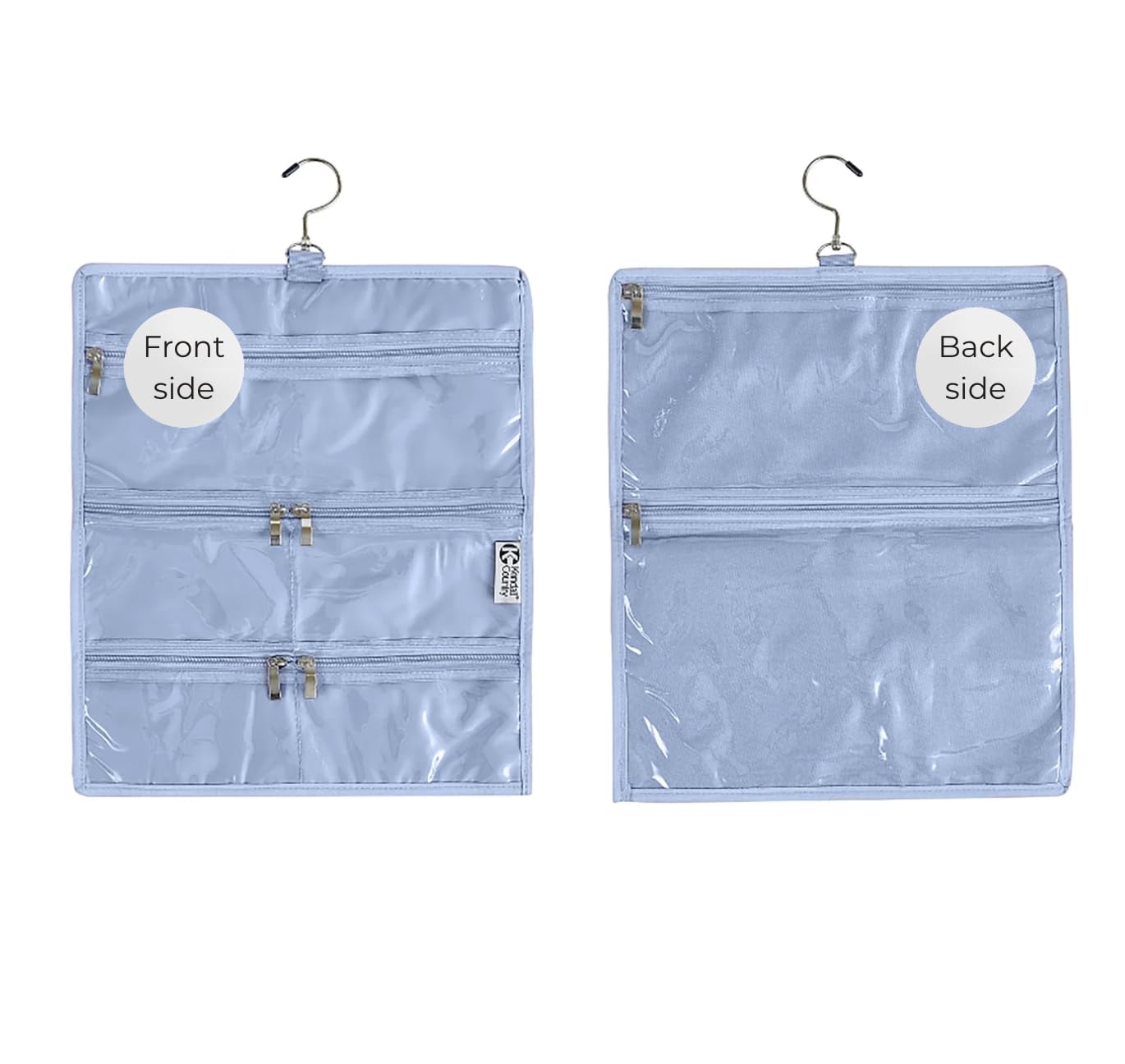 Kendall Country On-The-Go Organizer,7 Clear Vinyl Pockets, Hanging Travel Case for Makeup and Accessories, 13.5 x 16 inches (Hydrangea Blue, Small)