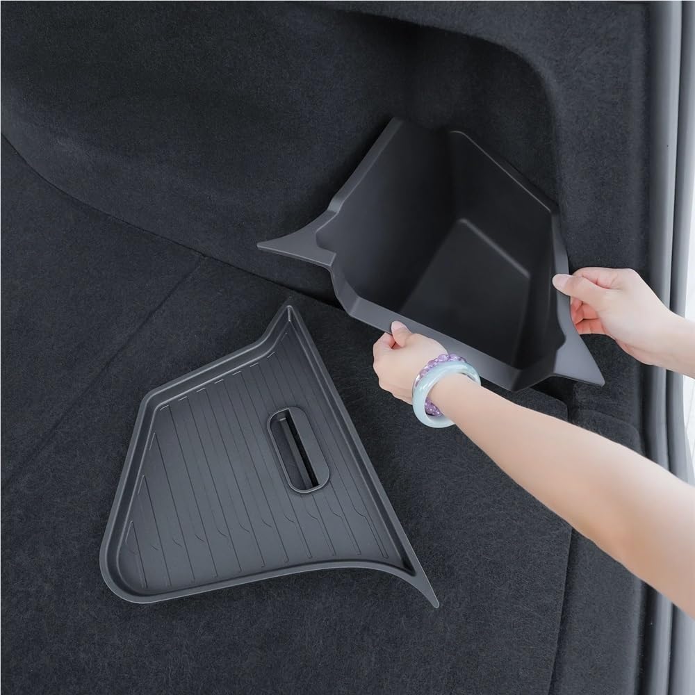 Compatible for Tesla's Updated MoedlY Trunk Side Storage Compartment TPE Storage Box with Decorative Accessories