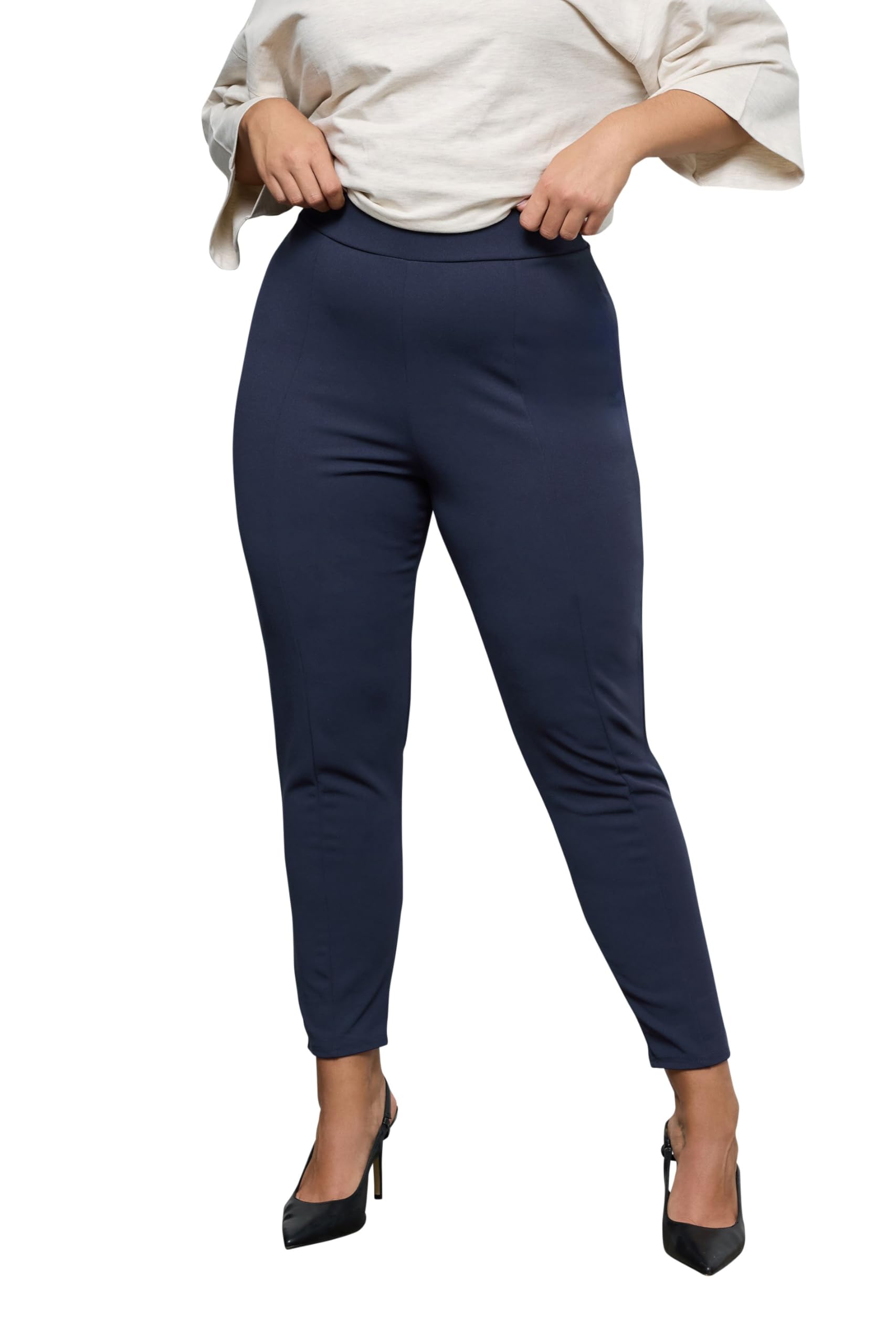 Yours Women's Dark Navy Tapered Trousers In Size 26-28
