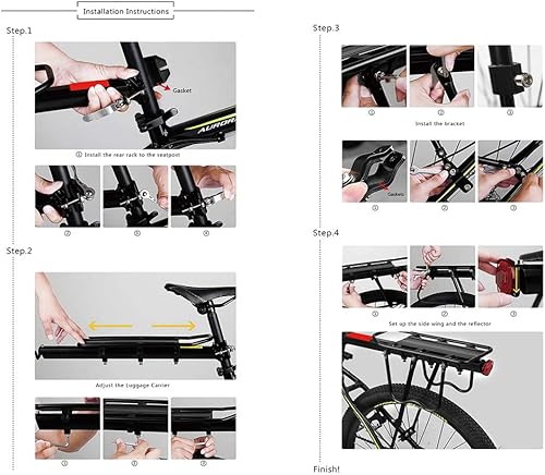 Miniatura 9 de Portabicicletas traseras, 110 libras 50 KGS, marco de aleación de aluminio, universal, ajustable, equipo de ciclismo, soporte de pie de pie