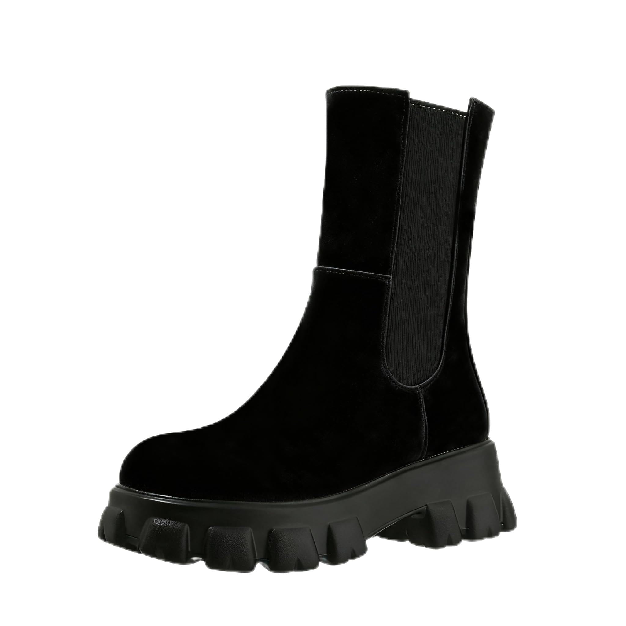 Alsoloveu Women Chelsea Ankle Platform Boots Mid Calf Chunky Heel Booties with Zip