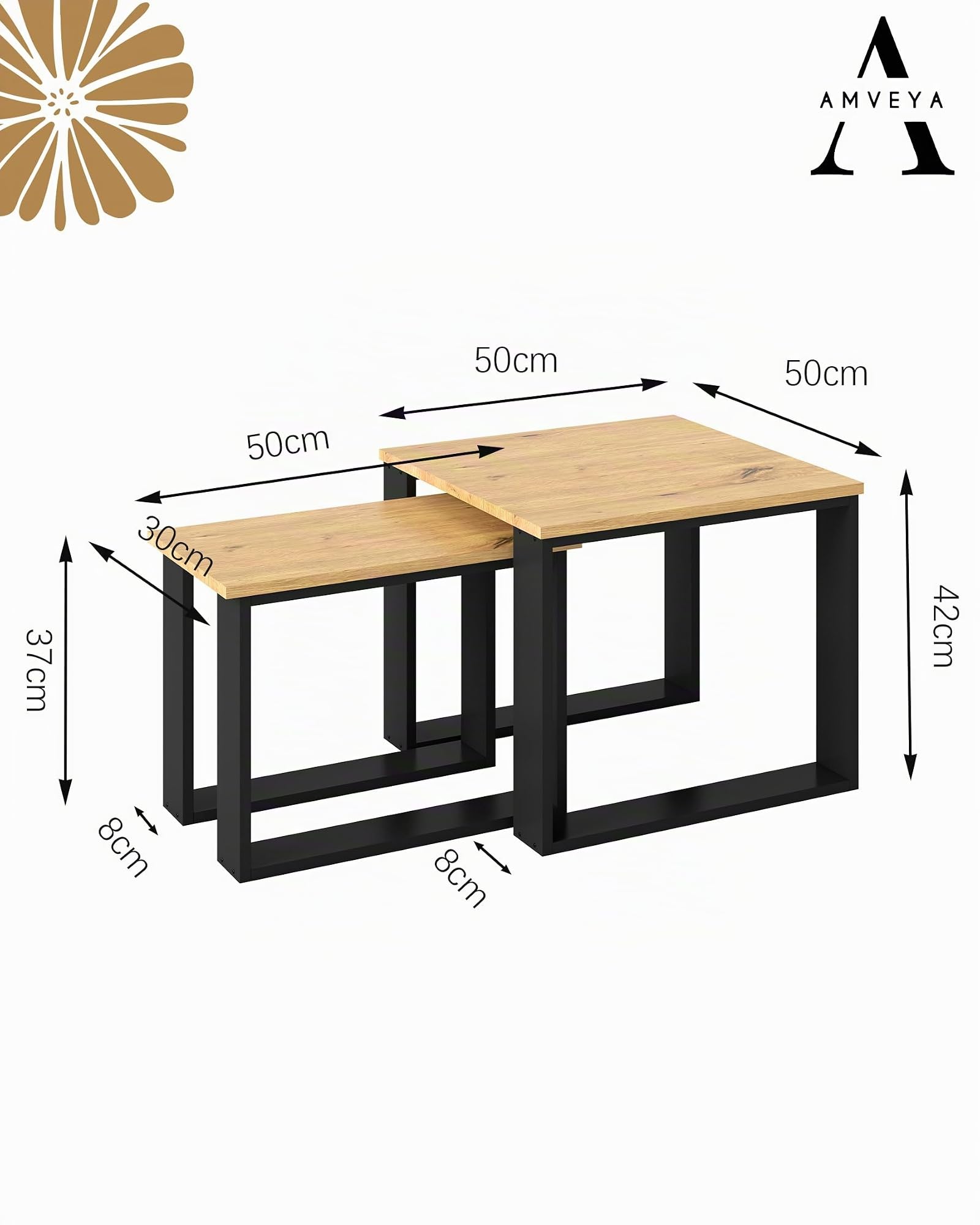 Mesa de Centro 2 Unidades Set Mesas Auxiliares con Estante para Salón Sofá Muebles de Salón