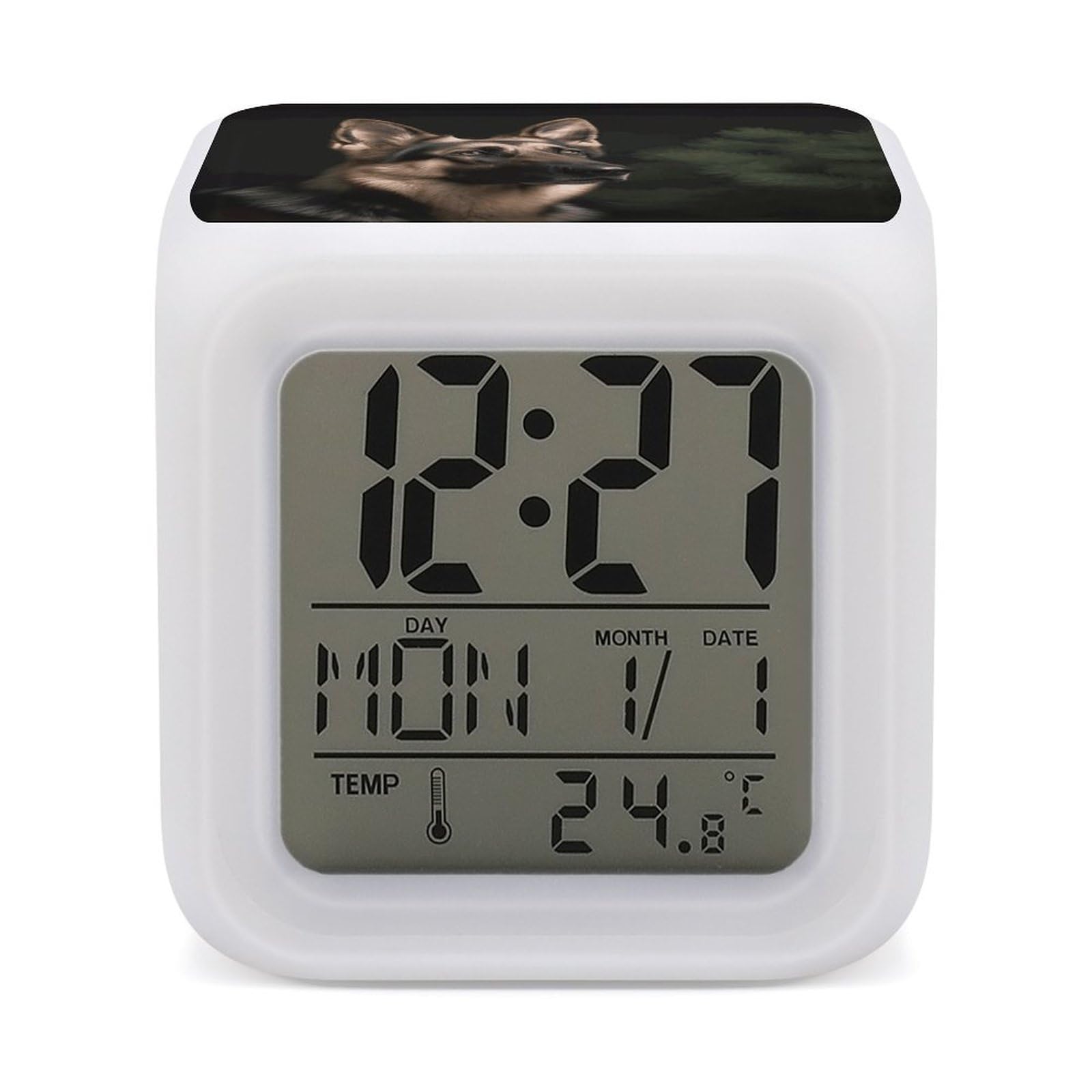 FekiLoot German Shepherd Alarm Clock 7 LED Color Changing Wake Up Clock Digital Alarm Clocks with Snooze Digital Bedside Clocks with Night Light for Home Office Or Dorm