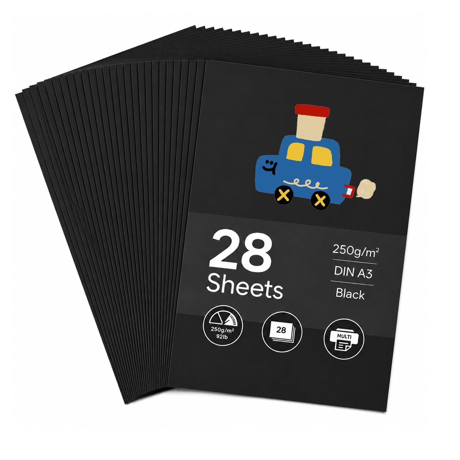 28 Sheets A3 Black Card, 250GSM Black A3 Cardstock