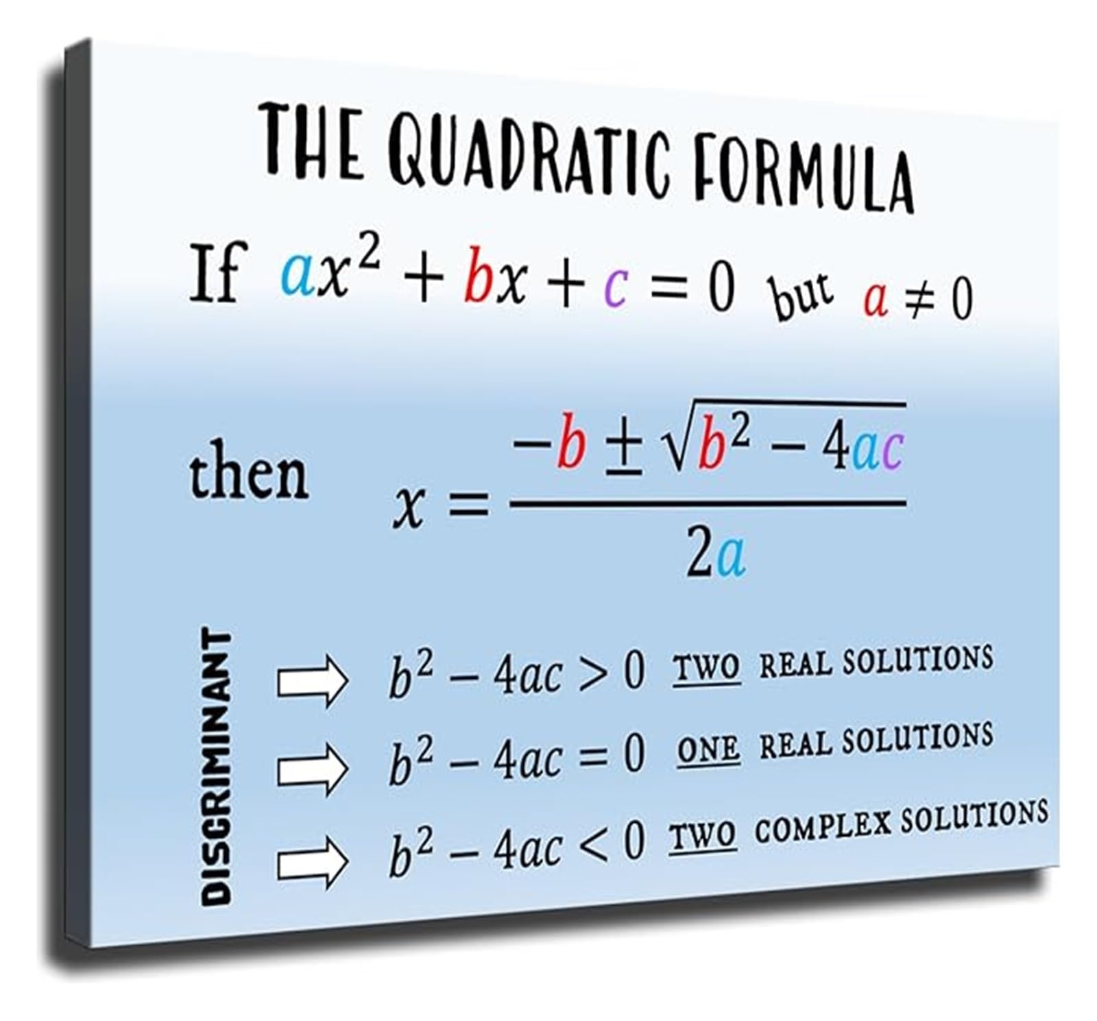REIUAFWYGV Quadratic Formula Educational Poster Math Classroom Decor Algebra Reference Chart for Teachers Students Tutoring Center Homeschool(Framed,12x18inch(30x45cm))