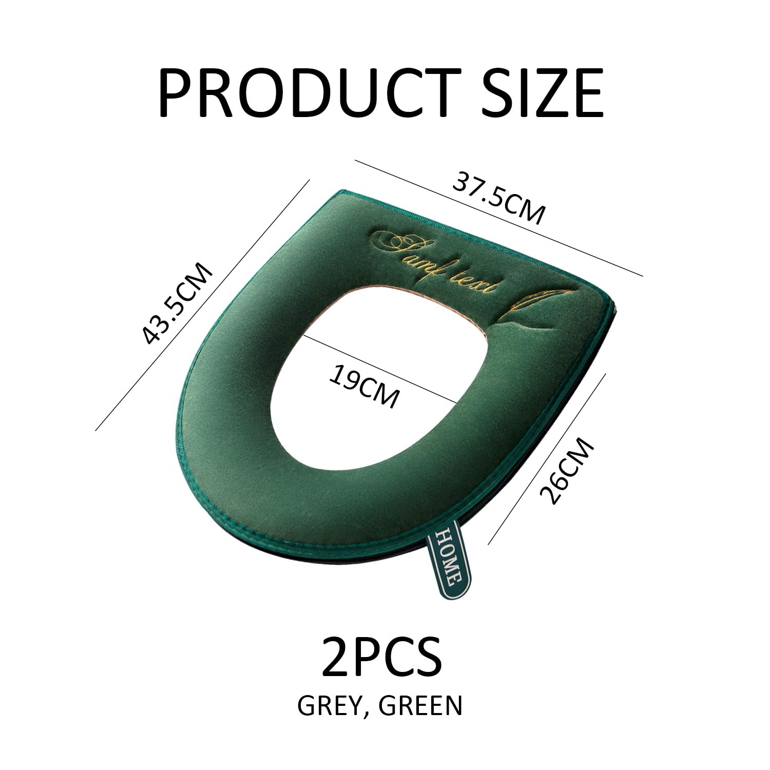 2 Pieces Toilet Seat Covers, Moisture-Absorbent and Breathable Toilet Covers, Soft and Comfortable Toilet Covers, Toilet Accessories (Grey, Green) - Image 2