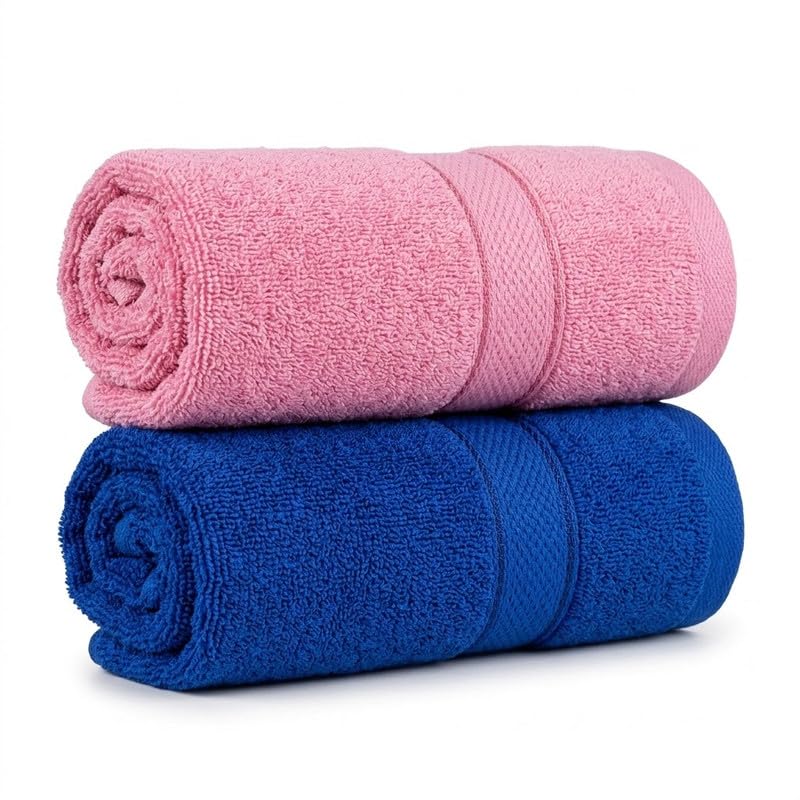 Image of TowelWala Premium Hand Towel 550 GSM Soft Absorbent Quick Dry (Pink /Blue) | Premium 550 GSM cotton with woven border-quick drying and perfect for bathroom, kitchen, gym, and travel.