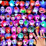 Nucifer 50 Pcs Halloween Treats Light Up Rings Toys Bulk 3D LED Flashing Glow In The Dark Rings Party Supplies Prizes Non Candy Treats Halloween Party Favors Gifts Toys Kids Adults Goodie Bag Stuffers