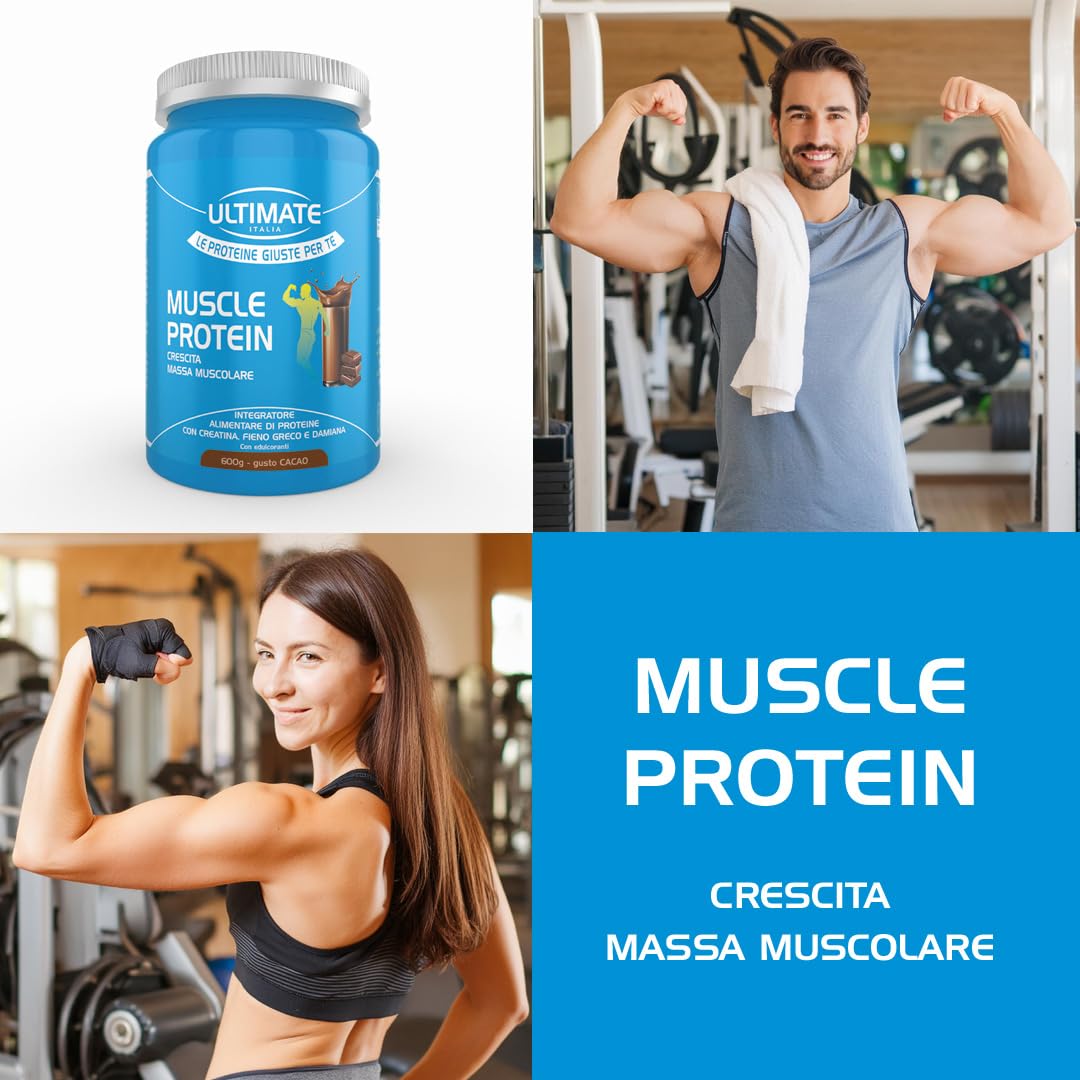 Ultimate Italia - Muscle protein cacao 600g - proteine per la crescita della massa muscolare