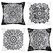 Federe Cuscini per Divano in Velluto 45 cm x 45 cm Mandala Floreale Decorativi per Cuscino Fattoria Moderna Hippy Boho per Casa Ufficio Auto Giardino Interni Mobili da Esterno Nero, Set di 4