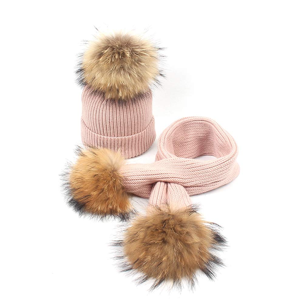 Conjunto de Gorro y Bufanda para Niños 2 Piezas de Lana Rosa