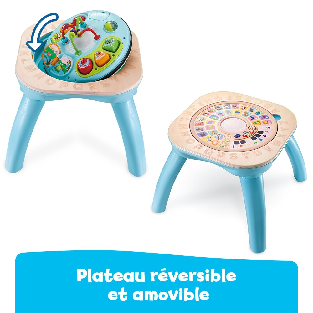 VTech - Table d'Activités Évolutive Nature, Table Multi-Jeux Bébé Réversible et Interactive Partiellement en Bois, Jouet d'Éveil Musical, Trieur de Formes, Cadeau Bébé Dès 9 Mois - Contenu en Français