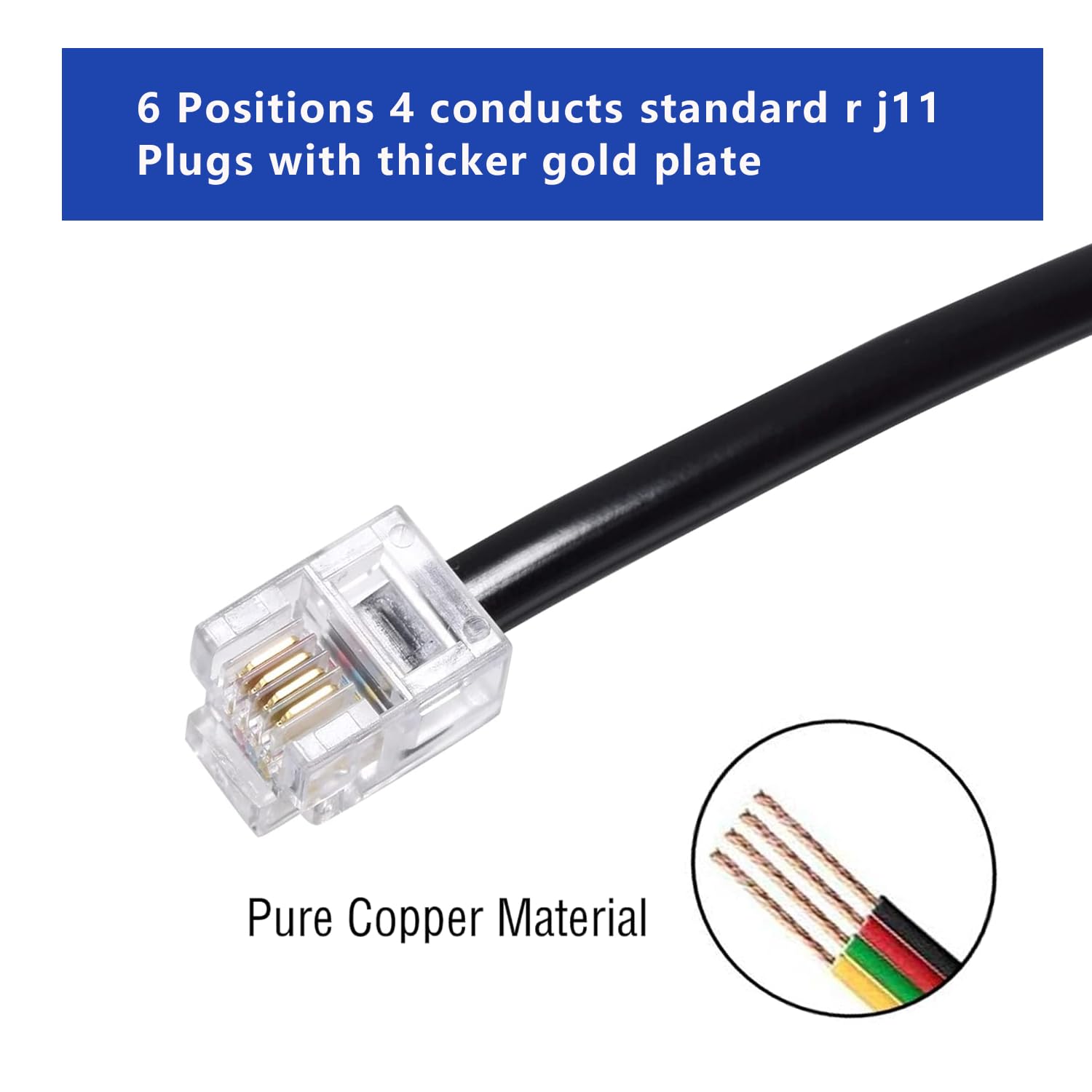 Telefon-Festnetz-Verlängerungskabel mit Standard-RJ-11 6P4C-Stecker (4 Stück, 90 cm, schwarz), 4 Stück