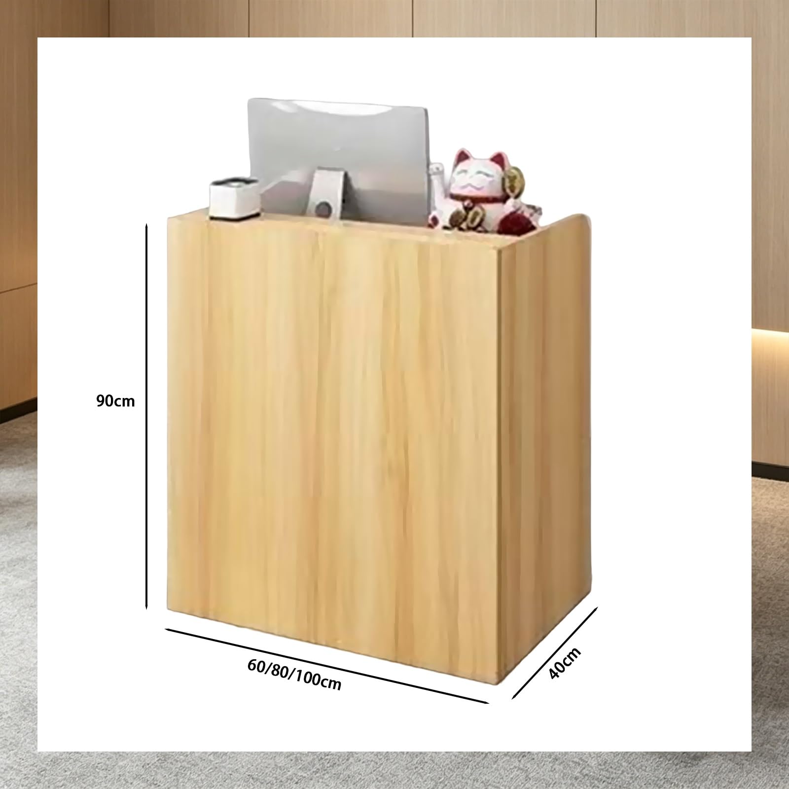 Piccolo banco reception, tavolo reception moderno, con cassetto chiudibile a chiave e armadio con anta, for salone, negozio, hotel, ufficio(White,60cm)