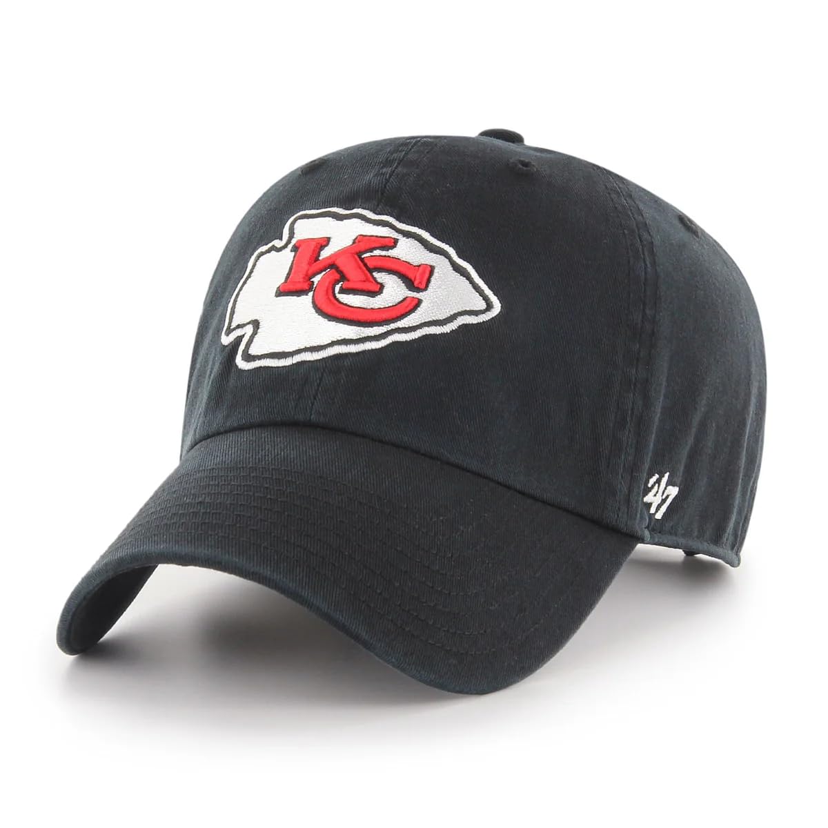 47 NFL Unisex Adult Alternate Clean Up Primary Logo Adjustable Hat Cap One Size, Kansas City Chiefs - Black, One size
