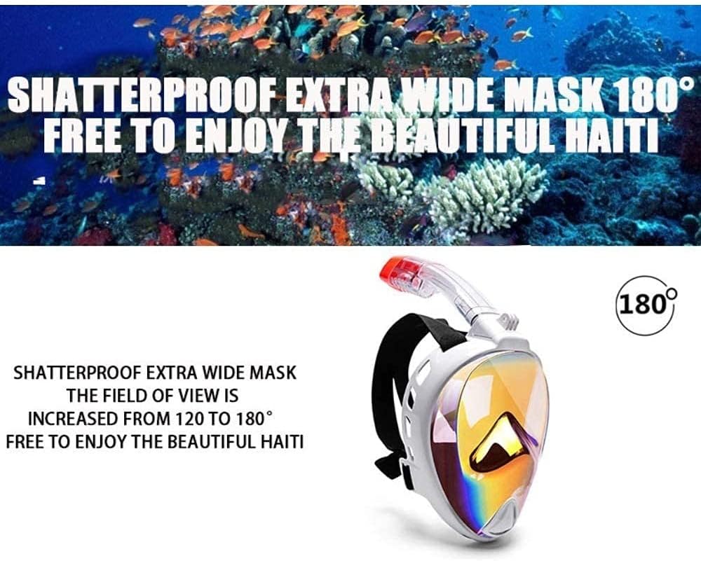 Full Face Snorkeling Mask, 180° Seaview Scuba Diving Snorkel Mask for Kids Adult, Snorkeling Mask Full Face Anti Fog with Camera Mount Anti-Fog (Color : L/XL)