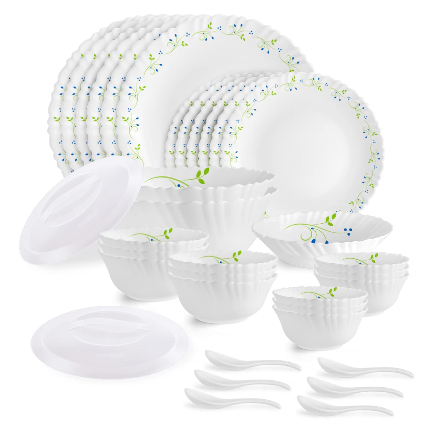 KRISHANA EXPORT STORE Opalware Dazzle Series Tropical Lagoon Dinner Set | Opal Glass Dinner Set for 6 | Lightweight, Daily Use Crockery Set for Dining - 35 Pieces, Dinner_Set_35_Pieces_5