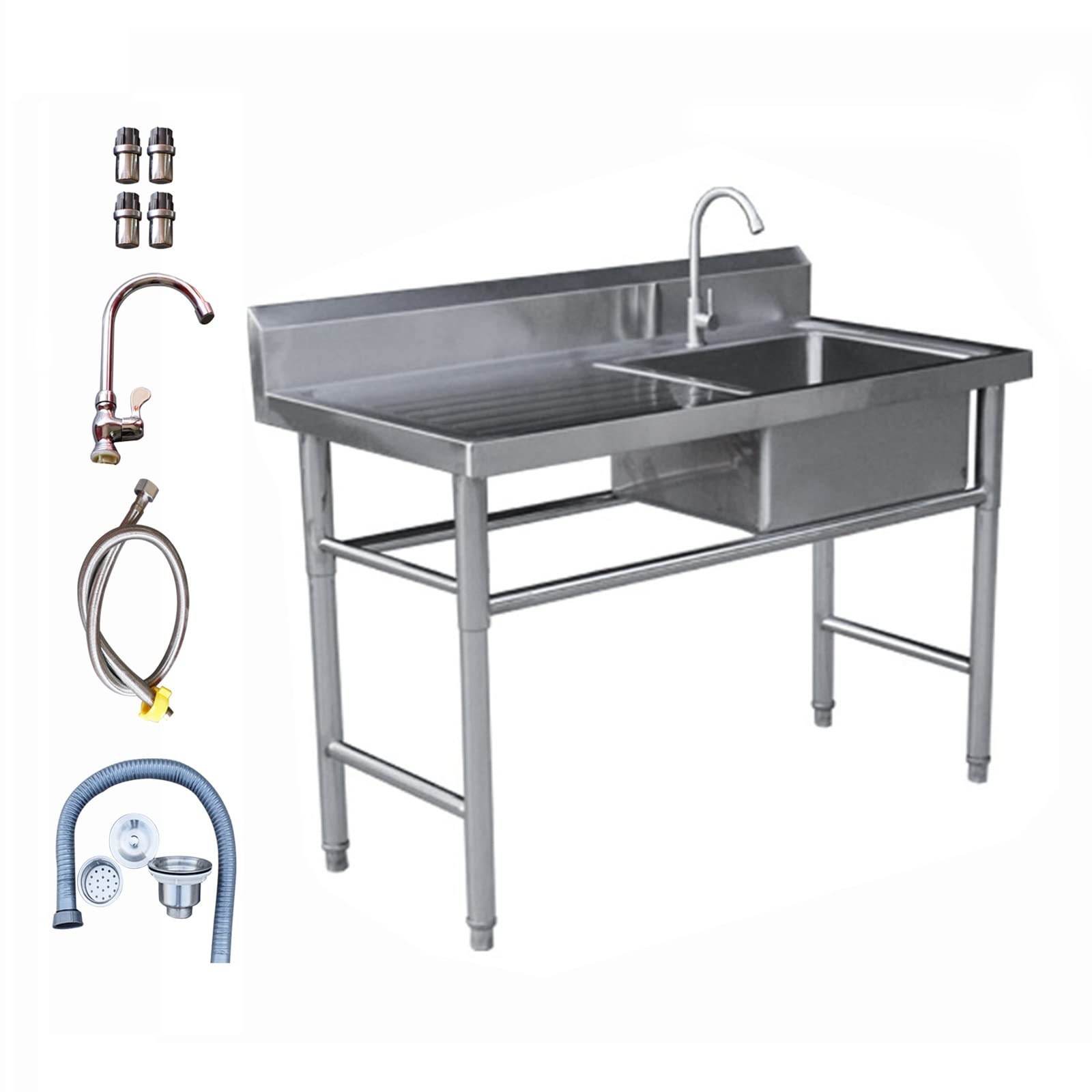 Lavelli da Cucina Domestici Lavello da Cucina Industriale, Stazione Lavamani Portatile, Lavello da Giardino Esterno, Acciaio Inossidabile 304, con Filtro di Scarico per Alzatina Pi
