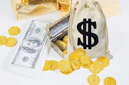Miniatura 3 de Grahoe Bolsa de dinero con cordón para dinero, bolsa de lona con símbolo de dólar para juguetes, fiesta temática de cosplay, bolsa de dinero,