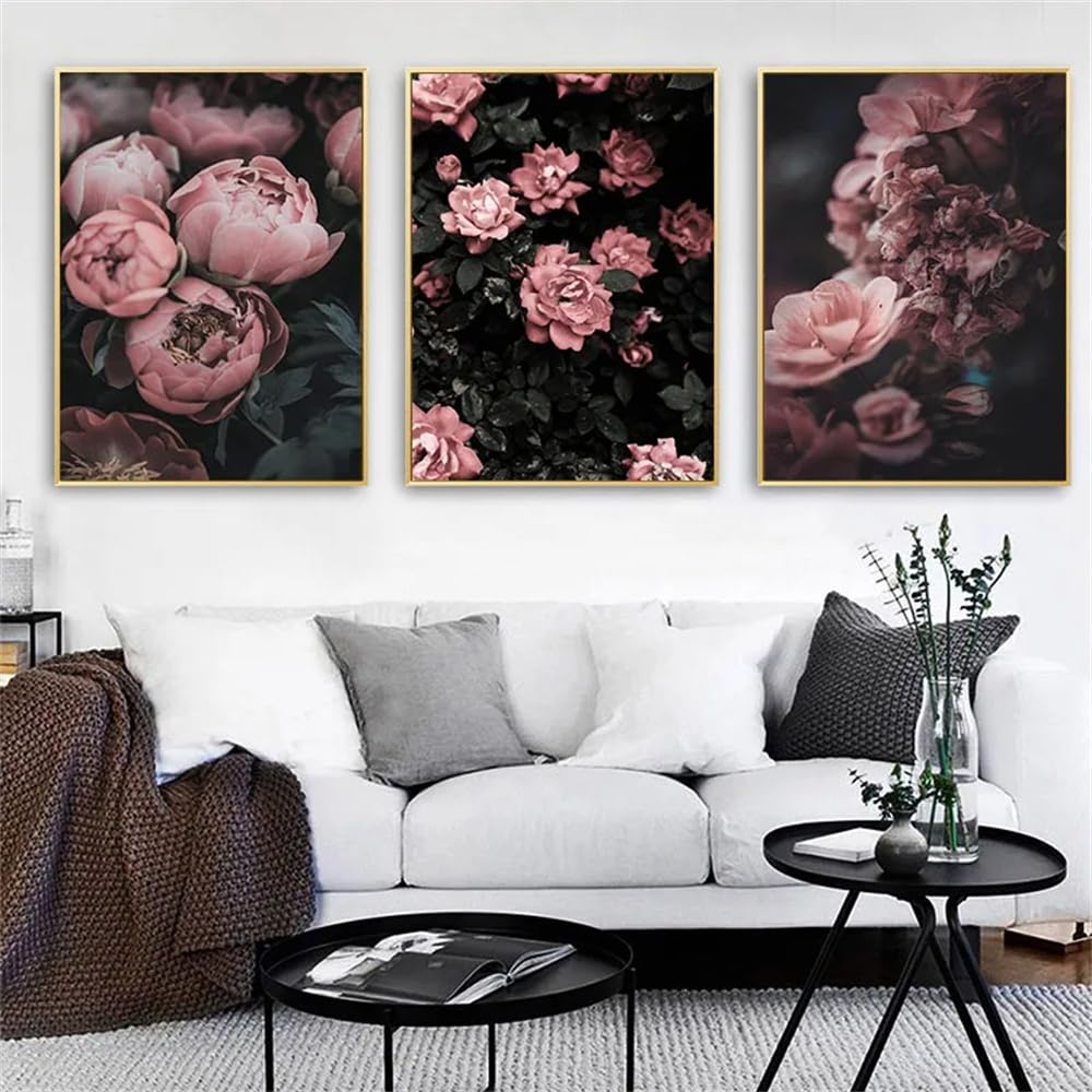 WUHBCZ Wall Posters-Abstract Peony Rose Flower Canvas Nordic Poster Botanical Minimalist Style Print Wall Art Painting Picture for Living Room Decoration-40 * 60cm/3PCS (No Frame)