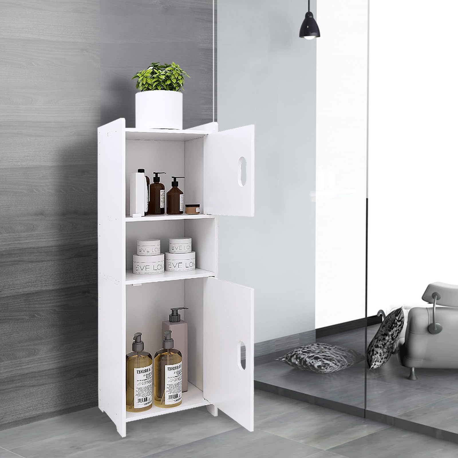 LANTUS Pequeño Mueble de Almacenamiento para Inodoro, Mueble de Baño con Soporte para Papel Higiénico con Armario y Estante Regulable - 24 * 20 * 72 cm - Blanco